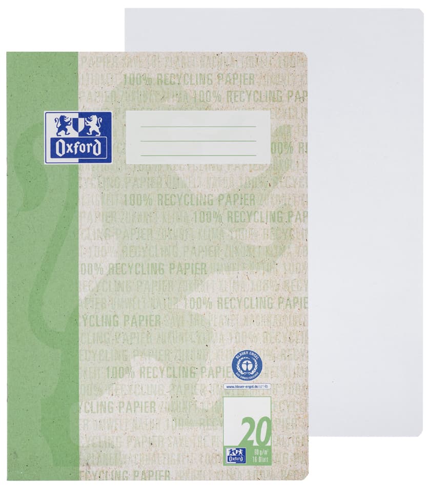 Oxford Schulheft , Recycling, , Din A4, 16 Blatt, Lineatur 20