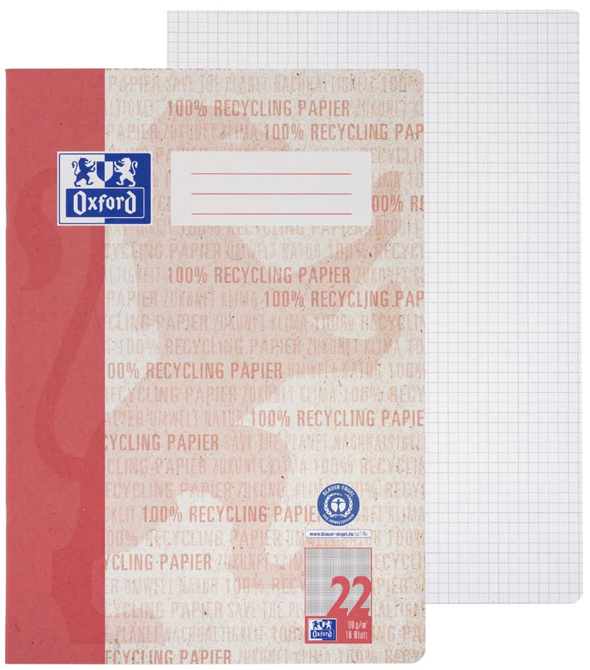 Oxford Schulheft , Recycling, , Din A4, 16 Blatt, Lineatur 22