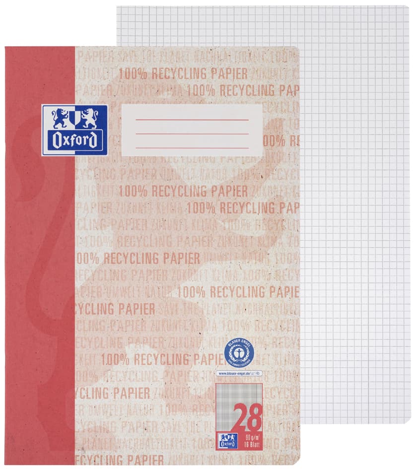 Oxford Schulheft , Recycling, , Din A4, 16 Blatt, Lineatur 28