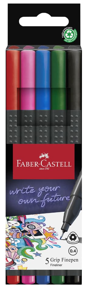 Faber-Castell Fineliner Grip Finepen, 5er Kartonetui