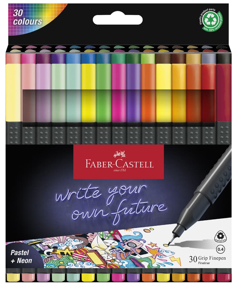 Faber-Castell Fineliner Grip Finepen, 30er Kartonetui