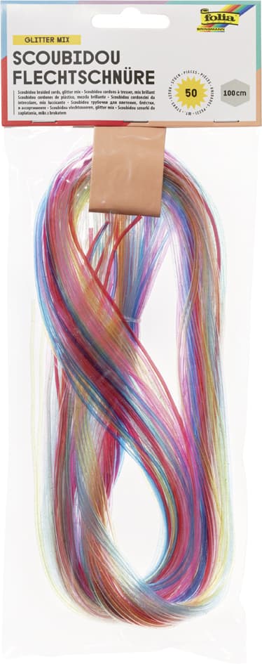 Folia Scoubidou Flechtschnüre , Glitter Mix, , Länge: 1 M