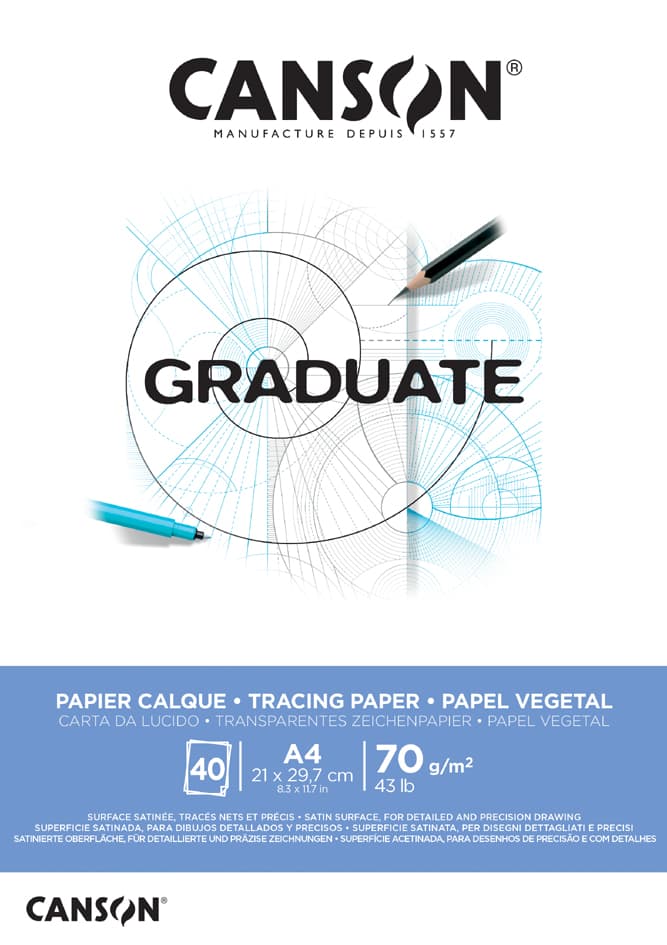 Canson Transparentpapierblock Graduate, Din A4, 70 G/Qm