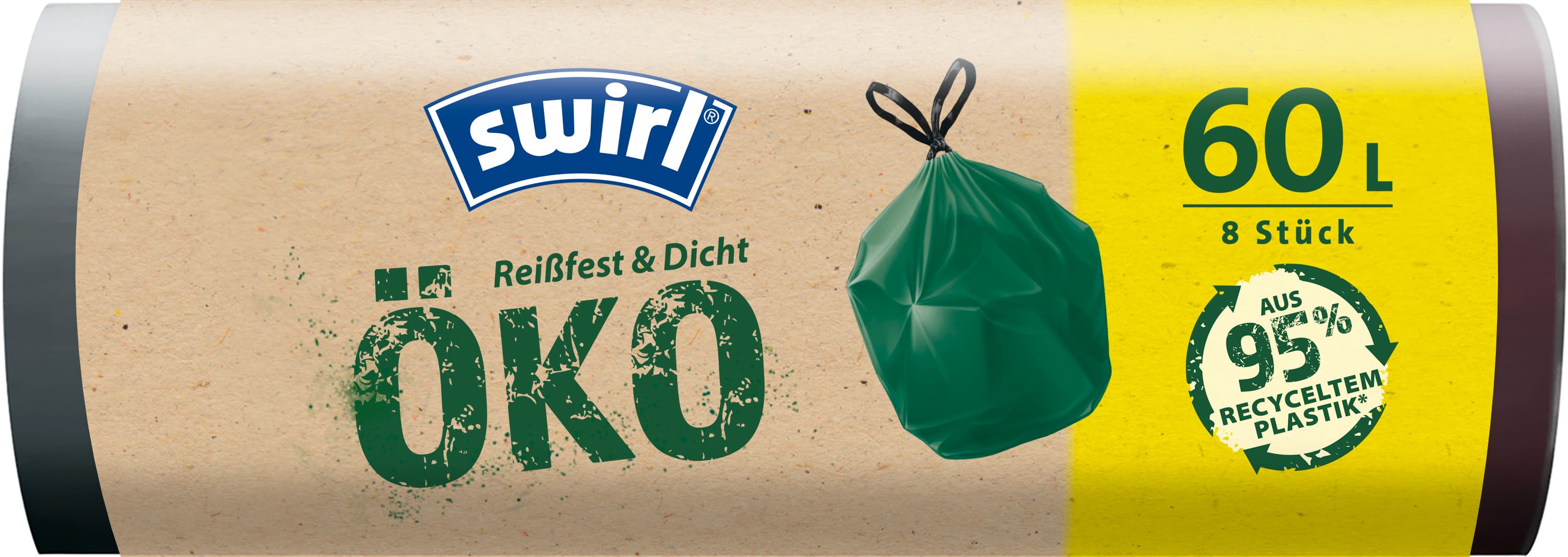 Swirl Öko-Mülleimerbeutel, Mit Zugband, Grün, 60 Liter