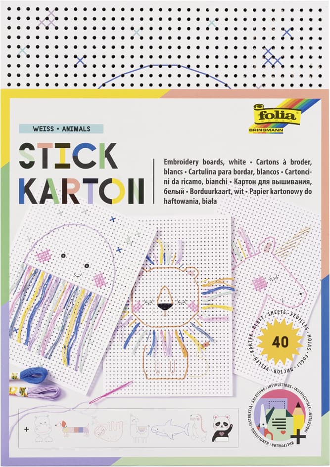 Folia Stickkarton , Animals, , 175 X 245 Mm, Weiß Bedruckt