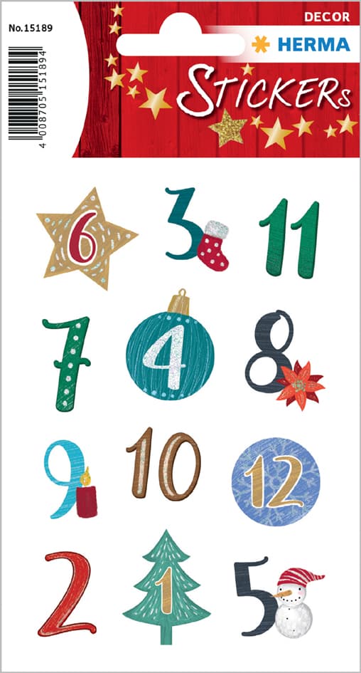 Herma Weihnachts-Sticker Decor Adventskalenderzahlen Symbole