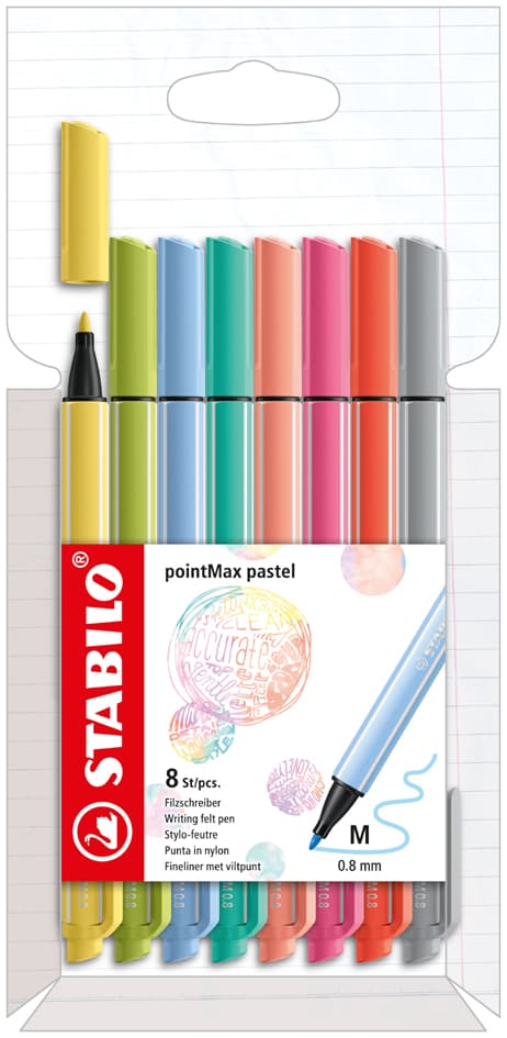 Stabilo Fasermaler Pointmax, 8er Kartonetui, Pastell
