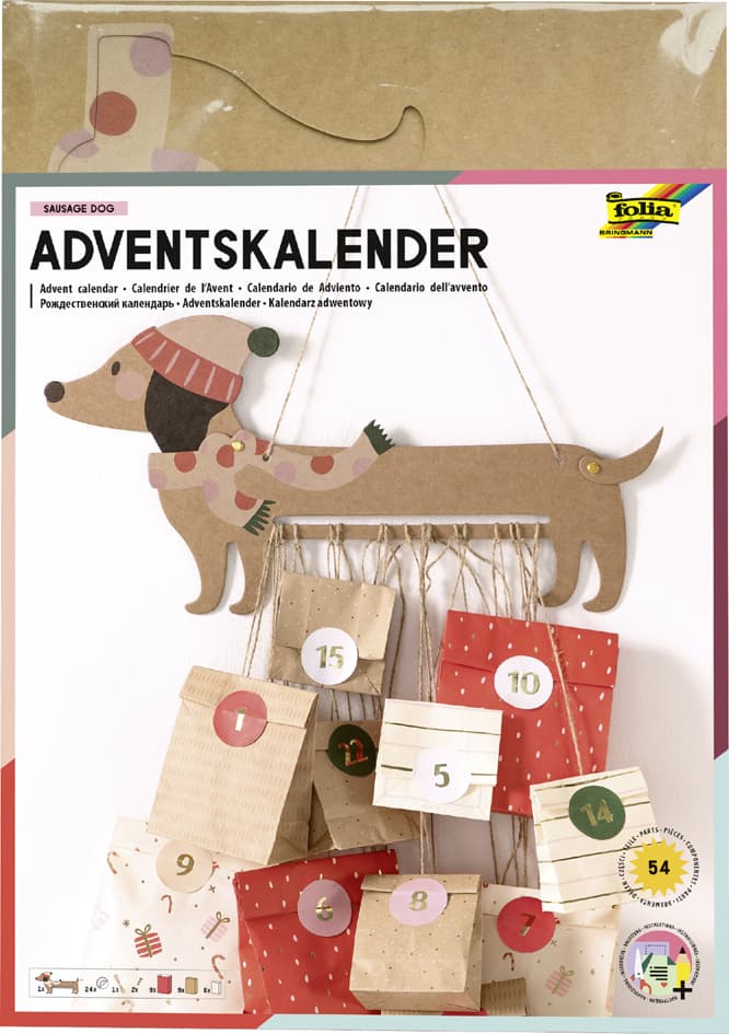 Folia Adventskalender-Set Sausage Dog, 54-Teilig