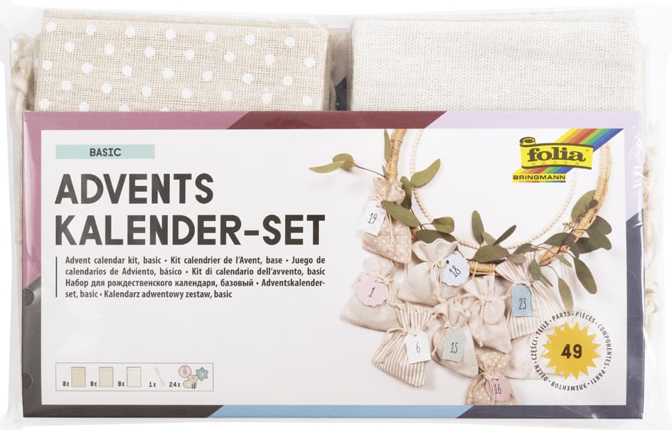 Folia Adventskalender-Set Basic, Stoffbeutel, 49-Teilig