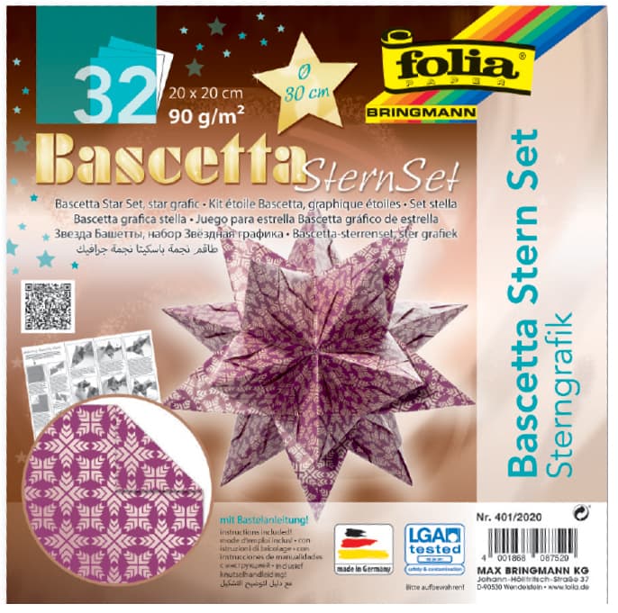 Folia Faltblätter Bascetta-Stern, Lila / Bedruckt