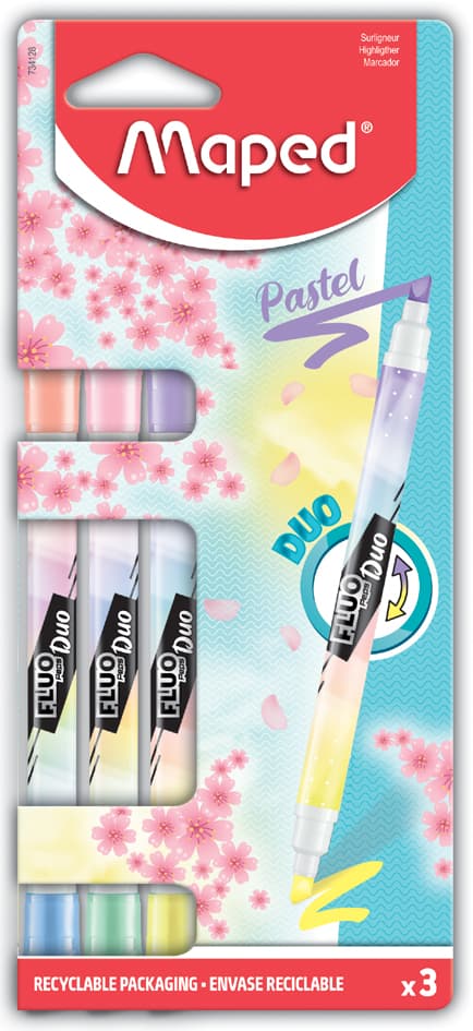 Maped Textmarker Fluo, Peps Pen Duo Pastel, 3er Kartonblister