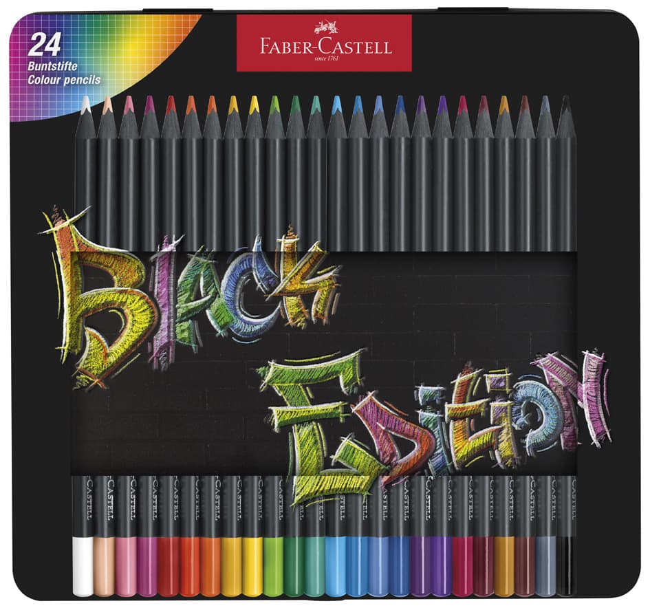 Faber-Castell Dreikant-Buntstifte Black Edition, 24er Etui