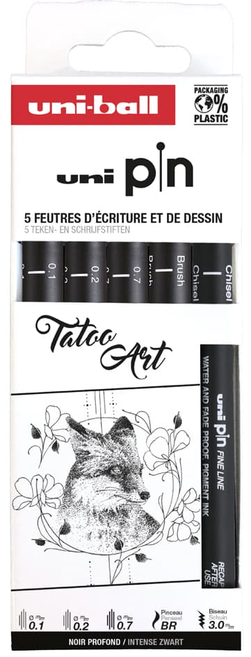 Uni-Ball Fineliner Pin , Tatoo Art, Pf, 5er Set