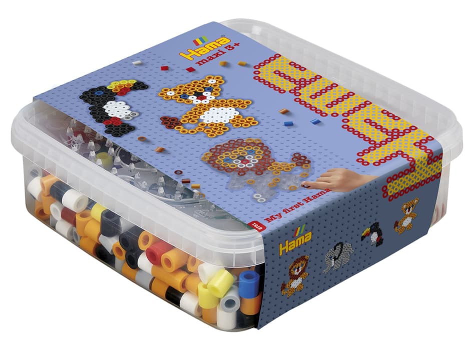 Hama Bügelperlen Maxi + Stiftplatten , Löwe, Elefant, , In Box