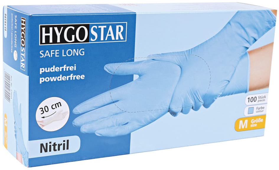 Hygostar Nitril-Handschuh Safe Long, Xl, Blau, Puderfrei
