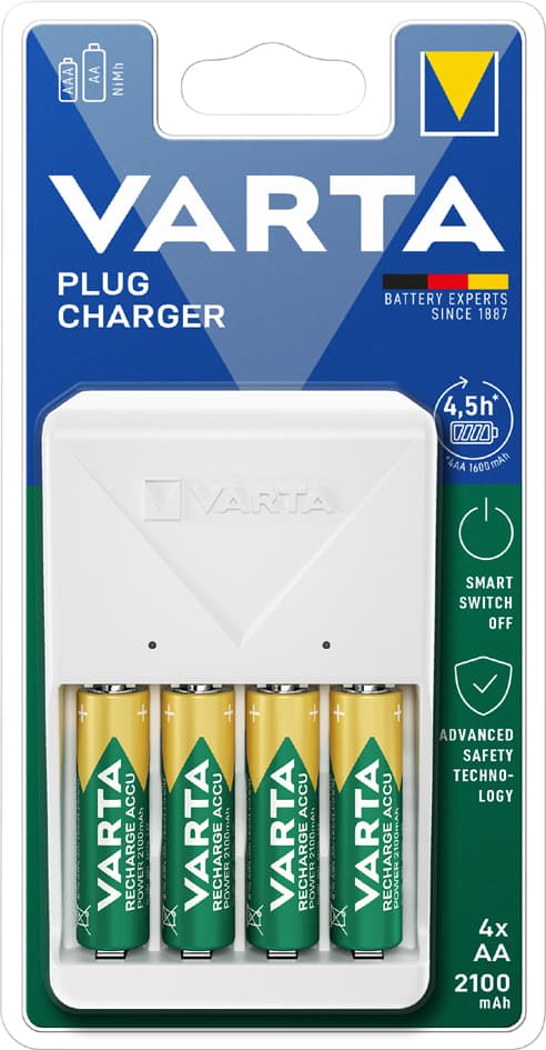 Varta Ladegerät Plug Charger, Weiß, Bestückt Aa