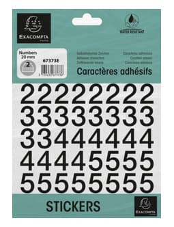Exacompta Selbstklebezahlen 0-9, 20 Mm, Schwarz
