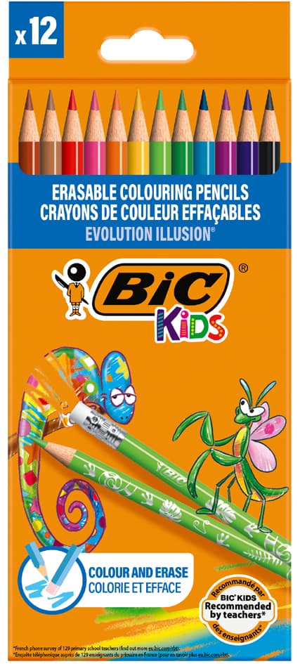 Bic Kids Buntstift Evolution Illusion, Radierbar, 12er Etui
