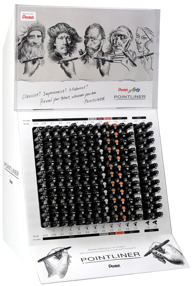 Pentelarts Permanent Fineliner Pointliner, Thekendisplay