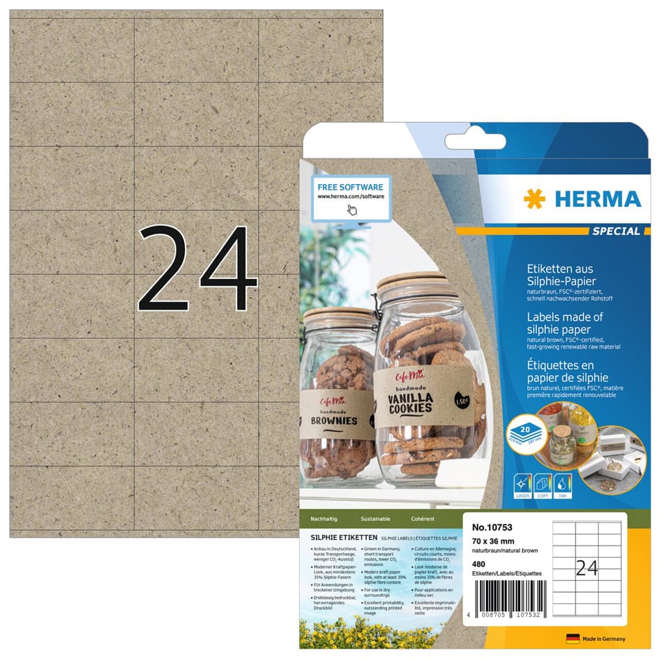 Herma Etiketten Aus Silphie-Papier, 105 X 148 Mm, Naturbraun