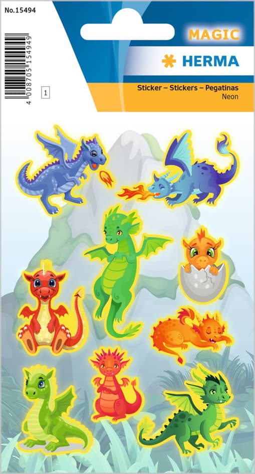 Herma Sticker Magic , Drachen, , Aus Kunststoff, Neon