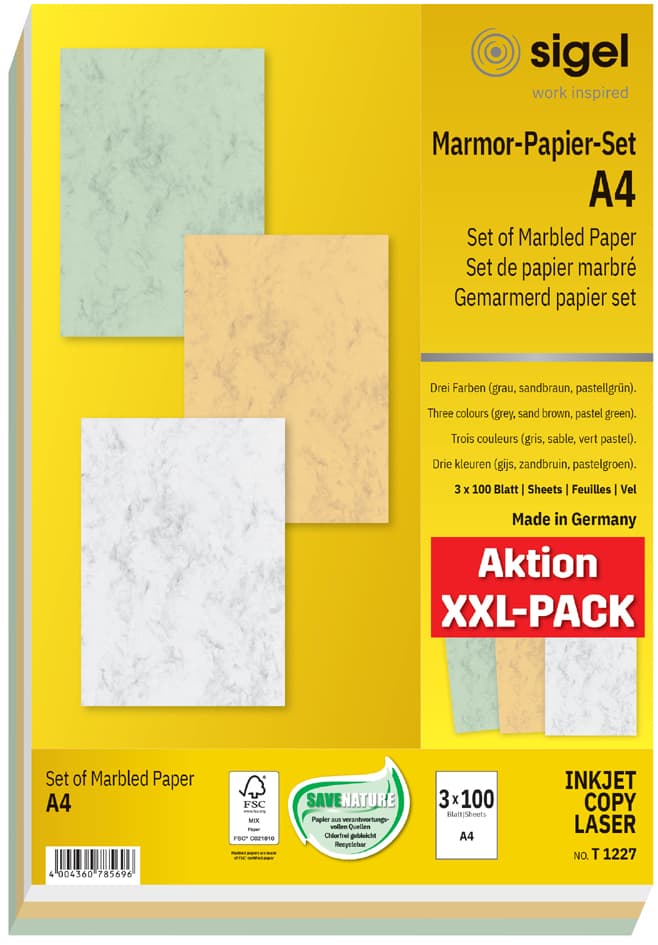 Sigel Marmor-Papier-Set, A4, 90 G/Qm, Feinpapier, Sortiert