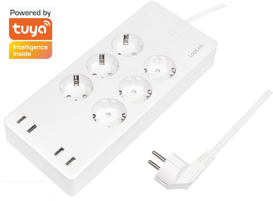 Logilink Wi-Fi Smart Steckdosenleiste, 6-Fach + 4x Usb, Weiß