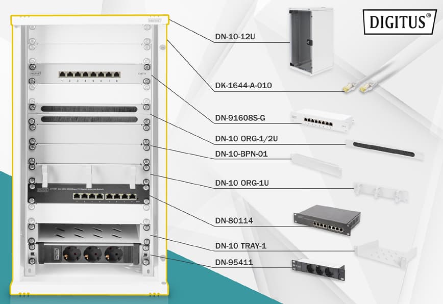 Digitus 10, Netzwerk-Set, 12 He, (B)312 X (T)300 Mm, Grau
