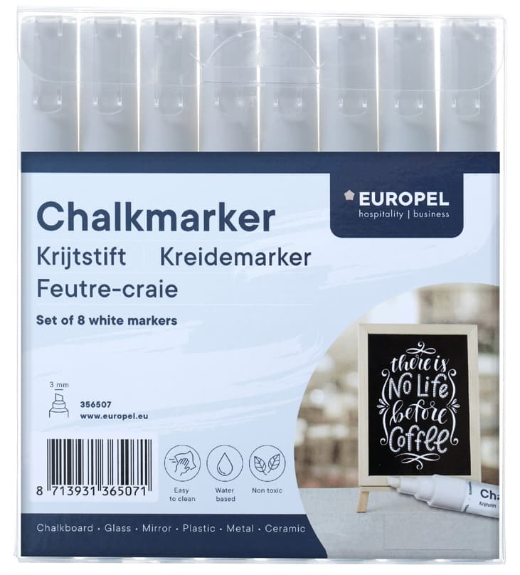 Europel Kreidemarker 3 Mm, 8er Etui, Weiß