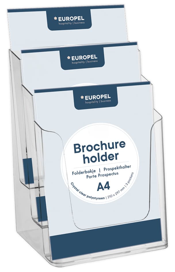 Europel Tisch-Prospekthalter, A4 Hoch, 3 Fächer, Glasklar