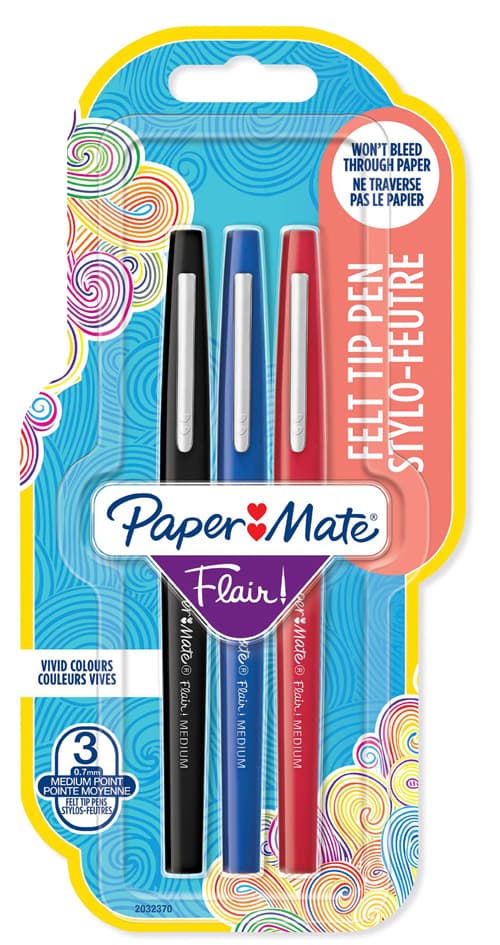 Paper:Mate Faserschreiber Flair, 3er Blister,Farbig Sortiert