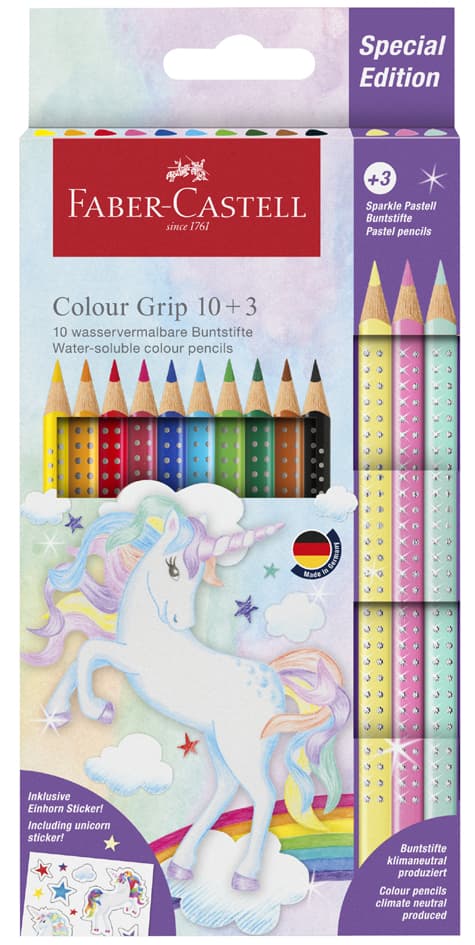 Faber-Castell Dreikant-Buntstifte Colour Grip Einhorn, 10+3