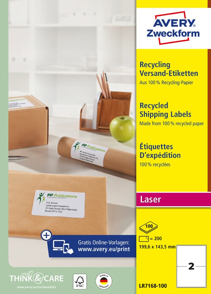 Avery Zweckform Recycling Versand-Etiketten, 99,1 X 67,7 Mm