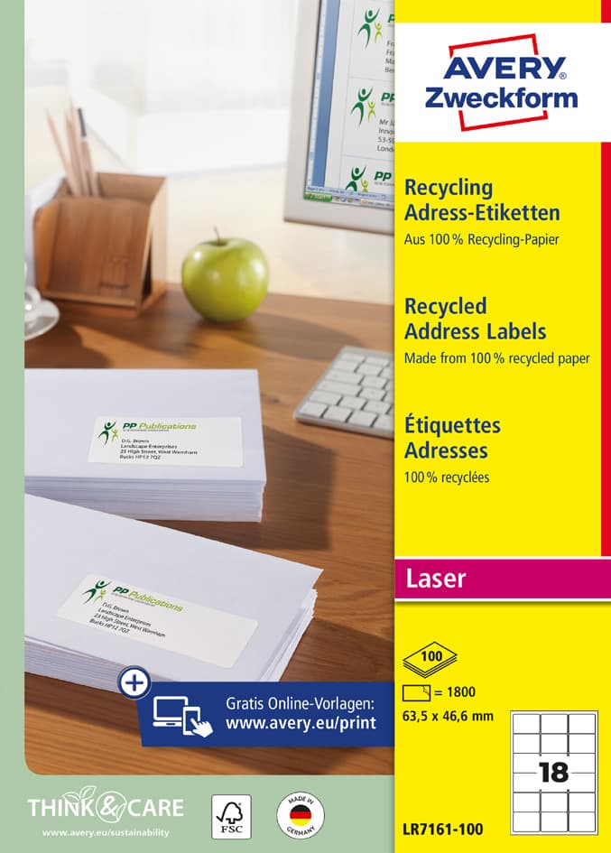 Avery Zweckform Recycling Adress-Etiketten, 99,1 X 42,3 Mm