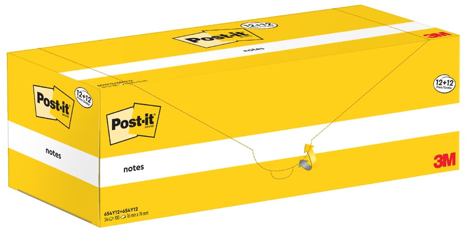 Post-It Haftnotizen Notes, 76 X 76 Mm, Gelb, 12+12 Gratis