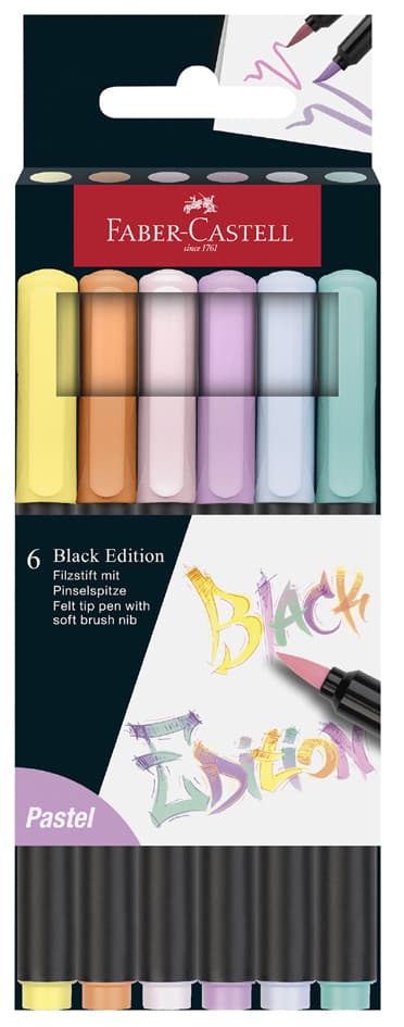 Faber-Castell Fasermaler Black Edition Pastell, 6er Etui