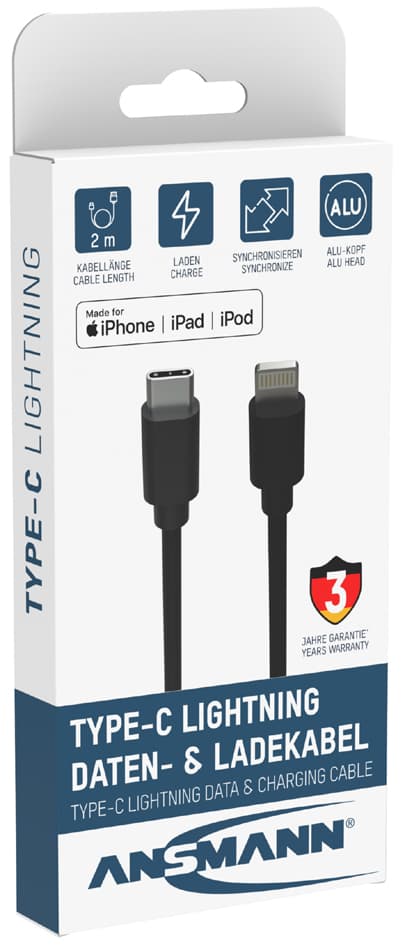 Ansmann Daten- & Ladekabel, Usb-C - Lightning Stecker, 2,0 M