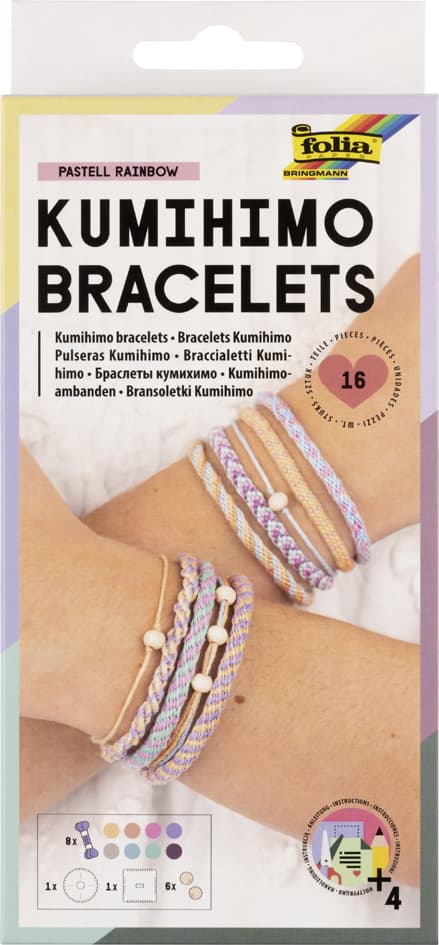 Folia Kumihimo Bracelets-Set Pastell Rainbow, 16-Teilig
