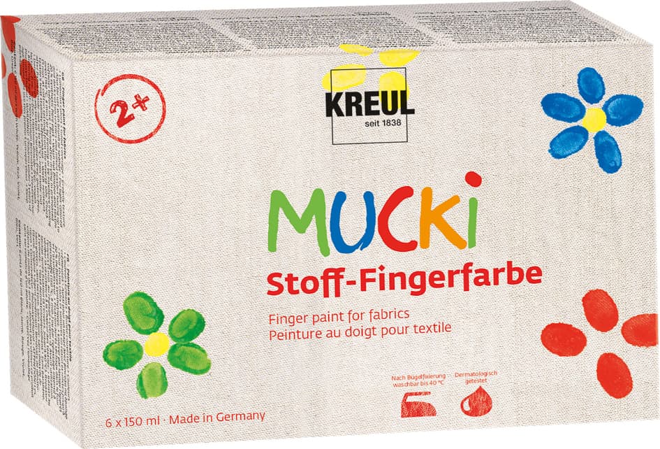 Kreul Stoff-Fingerfarbe , Mucki, , 150 Ml, 6er-Set