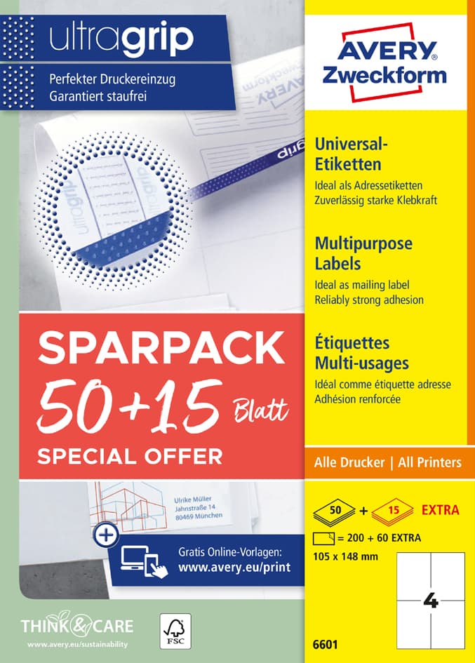 Avery Zweckform Universal-Etiketten, 210 X 297 Mm, 50+15 Bl.