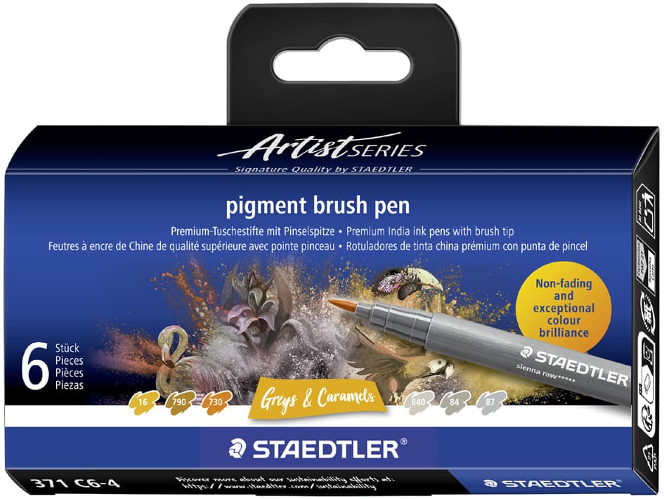 Staedtler Fasermaler Pigment Brush Pen , Greys & Caramels,