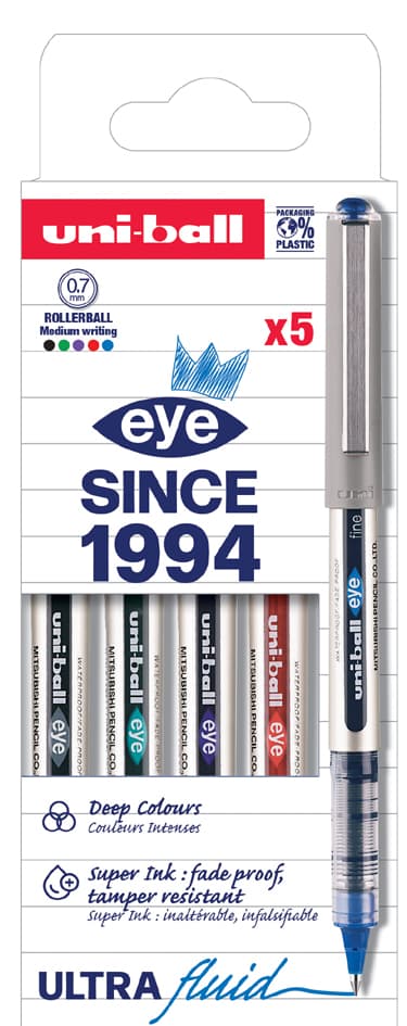 Uni-Ball Tintenroller Eye Fine Ub157e Pf, 5er Etui, Sortiert
