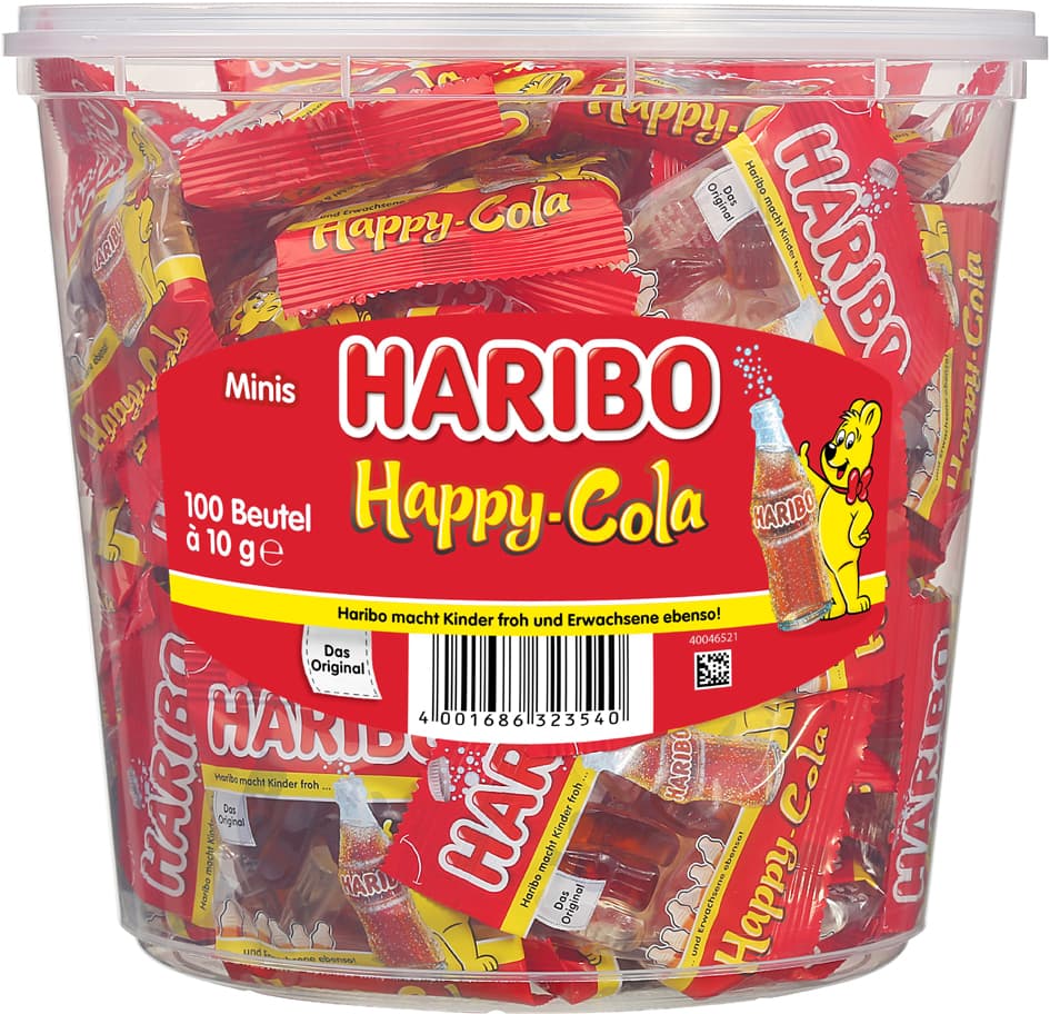Haribo Fruchtgummi Happy Cola Minis, In Runddose