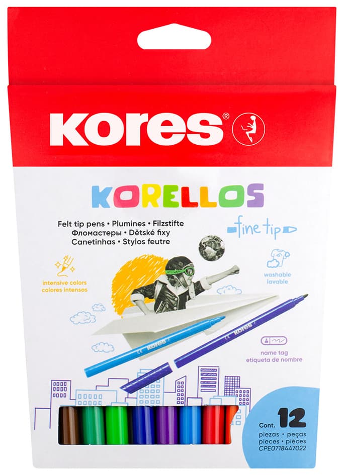 Kores Fasermaler , Korello, , Fein, 12er Karton-Etui