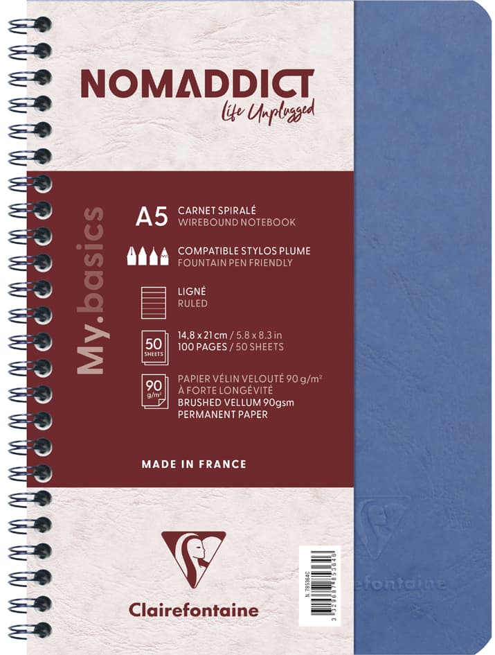 Clairefontaine Spiralbuch Nomaddict, Din A5, Blau