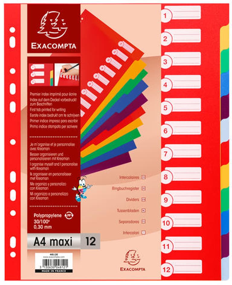 Exacompta Kunststoff-Register, Blanko, A4 Überbreite, 12-