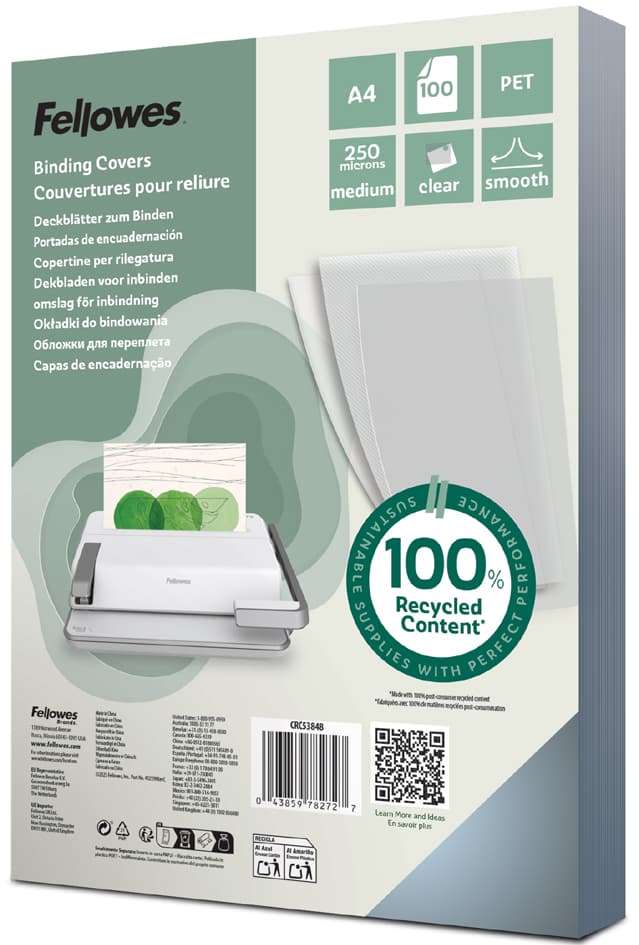 Fellowes Deckblatt, Din A4, Pet, Transparent, 0,25 Mm