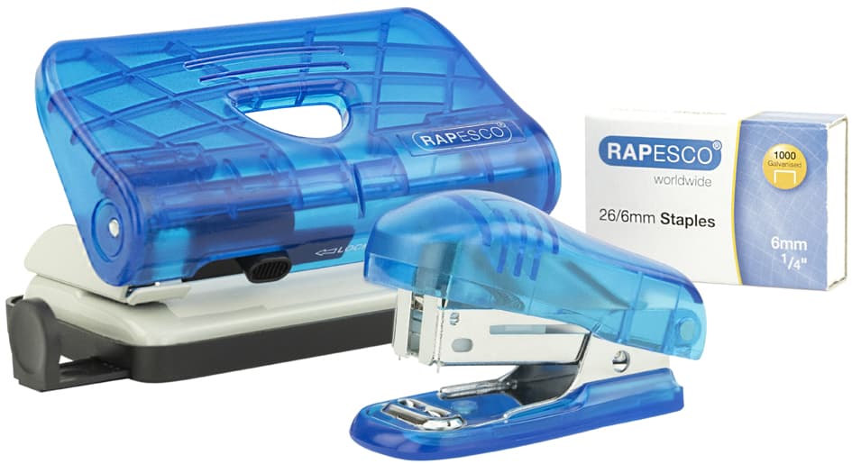 Rapesco Heftgerät- & Locher-Set, Blau-Transparent