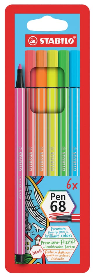 Stabilo Fasermaler Pen 68 Neon, 6er Kartonetui