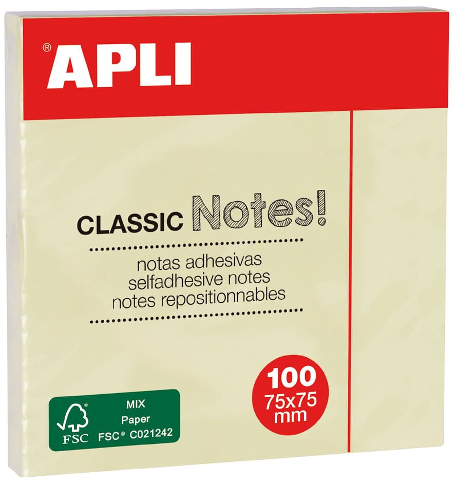 Apli Haftnotizen , Classic Notes!, , 75 X 75 Mm, Gelb
